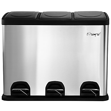 Elama 3-Section Trash And Recycling Step Bin, 17-5/8”H x 23-1/4”W x 13”D, Silver