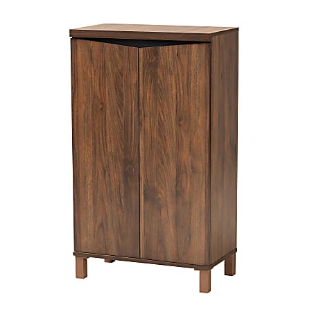 Baxton Studio Talon 24"W 2-Door Shoe Storage Cabinet, Walnut Brown/Gray