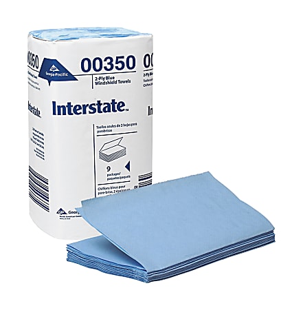 Interstate Interstate 2-Ply Blue Windshield Towels - 2 Ply - 9.50" x 10.25" - Blue - Paper - Absorbent, Moisture Resistant, Singlefold - 250 Per Pack - 2250 / Carton