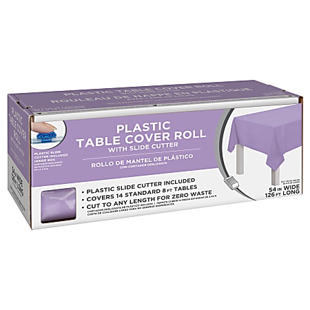 Amscan Boxed Plastic Table Roll, Lavender, 54” x 126’