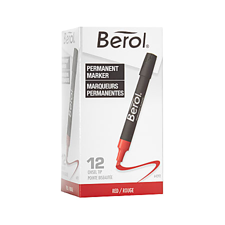 Berol By Eberhard Faber® 3000® Chisel-Tip Permanent Markers, Red, Pack Of 12