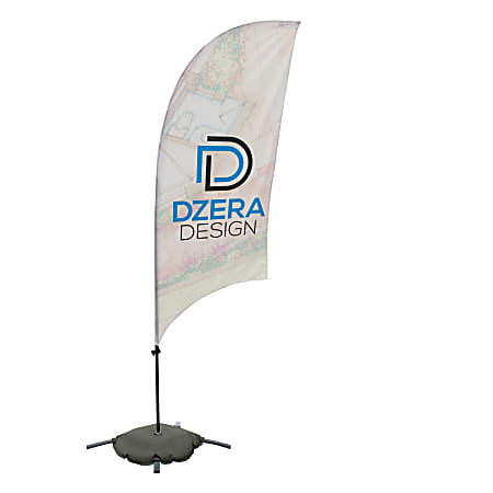 Custom Full-Color 8' Razor Sail Sign Flag With Cross Base & Water Ballast, 2-Sided