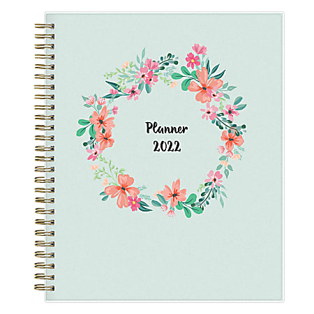 Blue Sky™ Frosted Weekly/Monthly Safety Wirebound Planner, 7" x 9", Laurel, January To December 2022