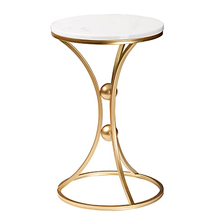 Baxton Studio Tarmon End Table With Marble Tabletop, 22"H x 14"W x 14"D, Gold