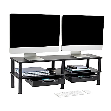 Mind Reader Anchor Collection Extended 2-Tier Dual Monitor Stand, 12-3/4”H x 11”W x 38-1/2”D, Black