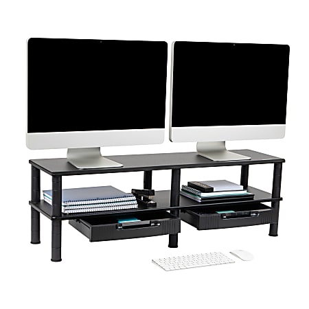 Mind Reader Extended 2-Tier Dual Monitor Stand, 12-1/2”H x 11”W x 38-1/2”D, Black