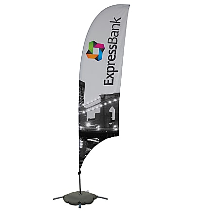 Custom Full-Color 15.5' Razor Sail Sign Flag With Cross Base & Water Ballast, 2-Sided