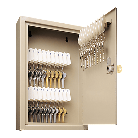MMF Industries 30-Key Locking Tag-Style Steel Key Cabinet, 8" x 2 5/8" x 12 1/8", Sand