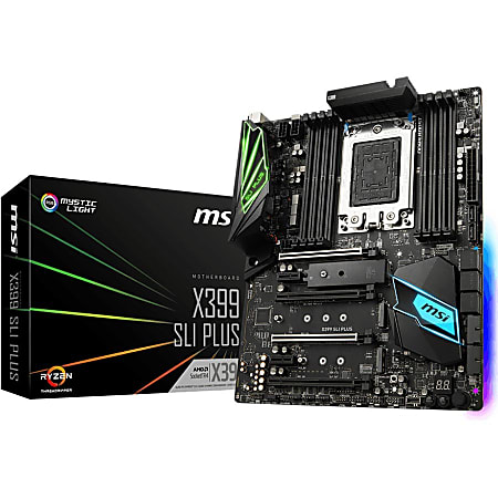 MSI X399 SLI PLUS Desktop Motherboard - AMD Chipset - Socket TR4 - 128 GB DDR4 SDRAM Maximum RAM - DIMM - 8 x Memory Slots - Gigabit Ethernet - 10 x USB 3.1 Port - 8 x SATA Interfaces
