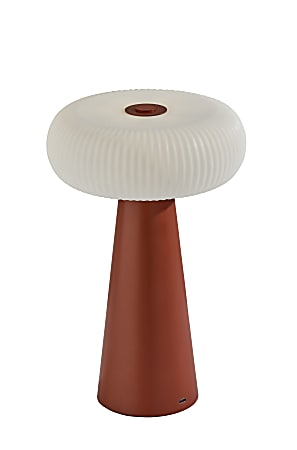 Adesso Ozzie LED Cordless Indoor/Outdoor Table Lamp, 11-1/4”H, White Shade/Reddish Brown Base