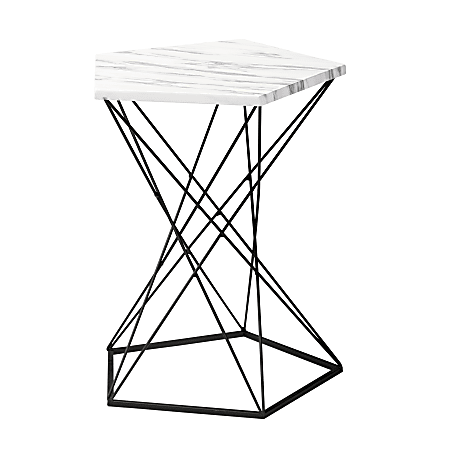 Baxton Studio Oberon End Table With Faux Marble Tabletop, 20-3/4"H x 16-1/2"W x 15-3/4"D, Black