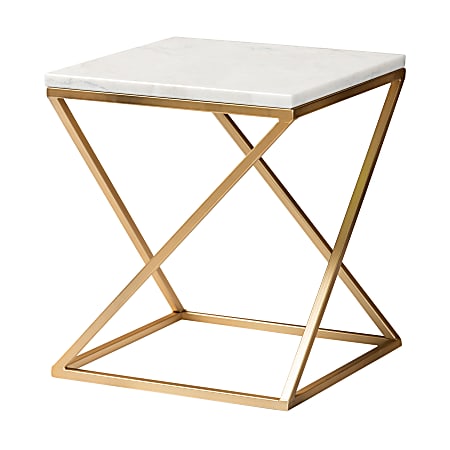 Baxton Studio Hadley End Table With Marble Tabletop, 16-1/4"H x 13-13/16"W x 13-13/16"D, Gold