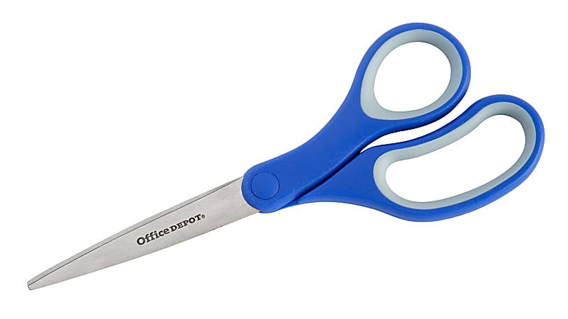 Office Depot® Brand Soft Handle Stainless Steel Scissors, 8", Straight, Blue/Gray