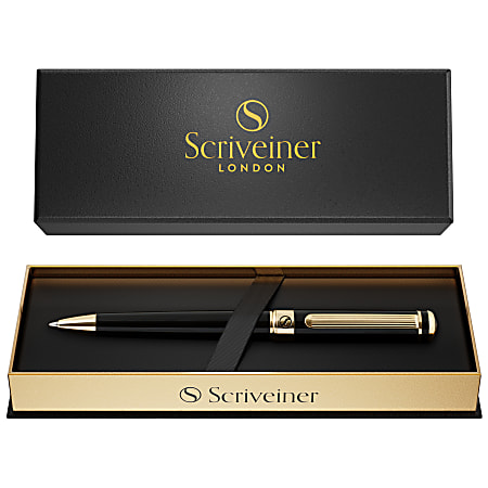 Scriveiner Classic Ballpoint Pen, Medium Point, 1.0 mm, Black/Gold Barrel, Black Ink