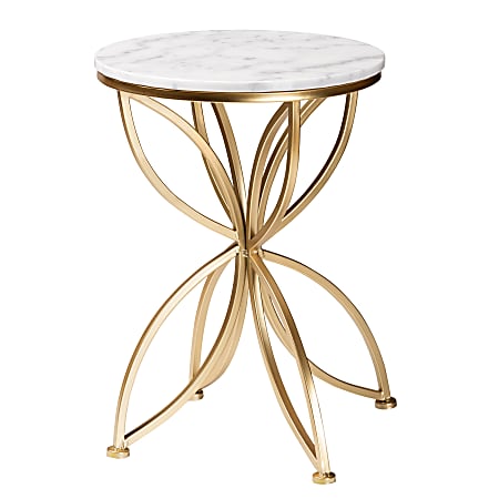 Baxton Studio Jaclyn End Table With Marble Tabletop, 22"H x 15-7/16"W x 15-7/16"D, Gold