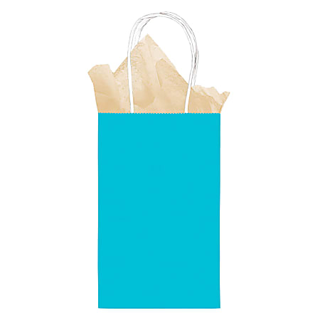 Amscan Kraft Paper Gift Bags, Small, Caribbean Blue, Pack Of 24 Bags