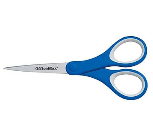 Office Depot® Brand Soft Handle Stainless Steel Scissors, 7", Straight, Blue/Gray