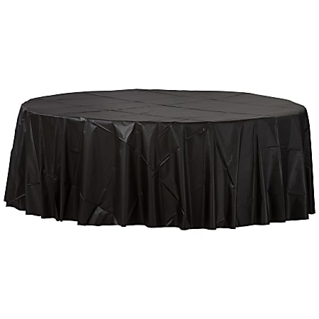 Amscan 77017 Solid Round Plastic Table Covers, 84", Jet Black, Pack Of 6 Covers