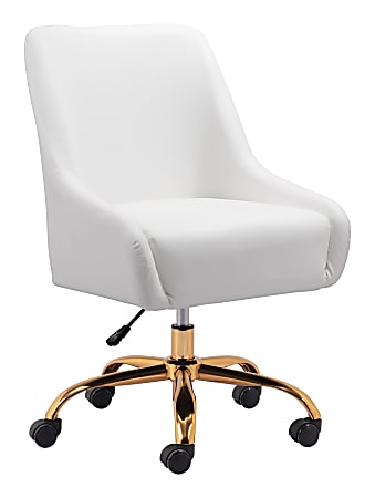 Zuo Modern Madelaine Ergonomic High-Back Office Chair, White/Gold