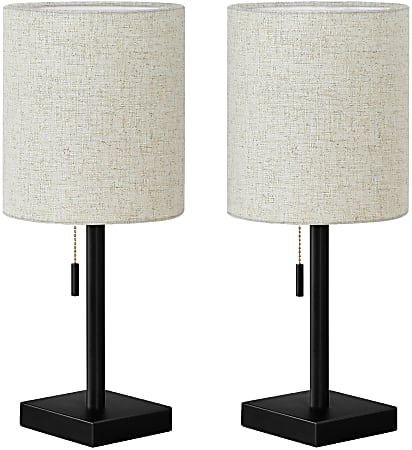 Monarch Specialties Dwight Table Lamps, 16-3/4"H, Black Base/Beige Shade, Set Of 2 Lamps