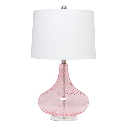 Lalia Home Classix Wavy Colored Glass Table Lamp, 24"H, White Shade/Pink Base