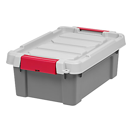 Office Depot® Brand Plastic Storage Tote, 12 Qt, Gray/Red