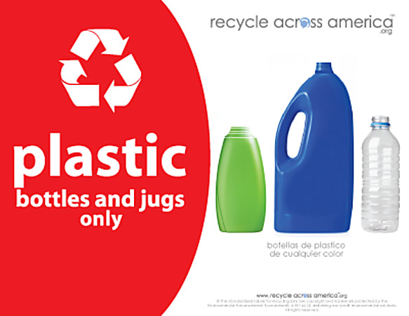 Recycle Across America Plastics Standardized Recycling Label, PLAS-8511, 8 1/2" x 11", Red