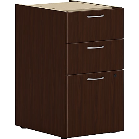 HON 15" Vertical 3-Drawer File Cabinet Support Pedestal, Worksurface, Mahogany