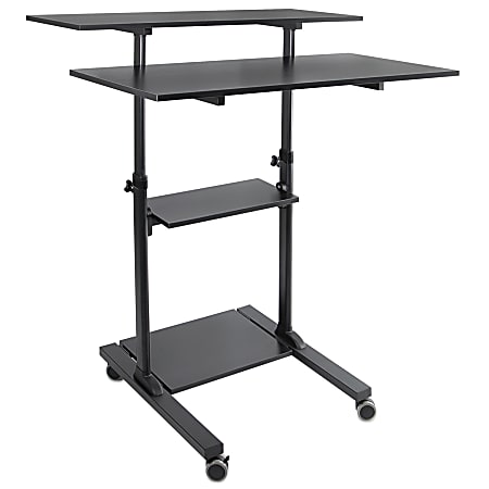 Mount-It! MI-7970 Height-Adjustable Mobile Standing Desk Workstation, 55"H x 39-1/2"W x 26"D, Black