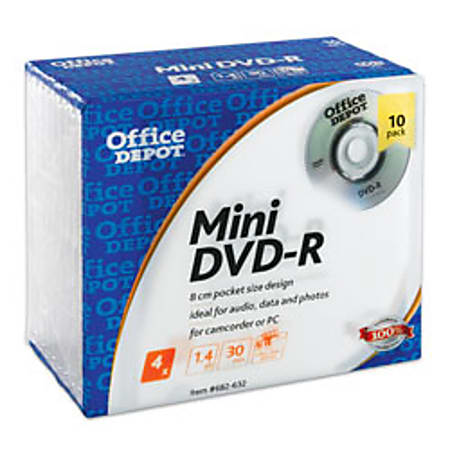 Office Depot® Brand Mini DVD-R Recordable Media With Slim Jewel Cases, 1.4GB/30 Minutes, Pack Of 10