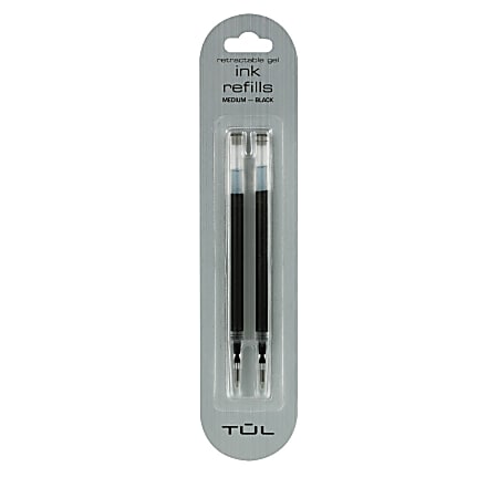 TUL® Retractable Gel Pen Refills, Medium Point, 0.7 mm, Black Ink, Pack Of 2