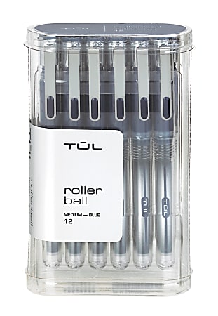 TUL® RB1 Rollerball Pens, Medium Point, 0.7 mm, Silver Barrel, Blue Ink, Pack Of 12 Pens