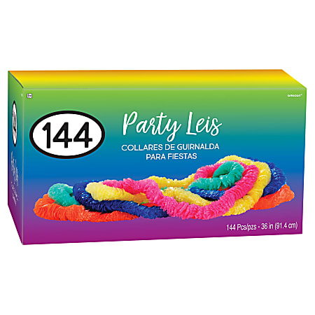 Amscan Summer Luau Poly Leis, Multicolor, Box Of 144 Leis