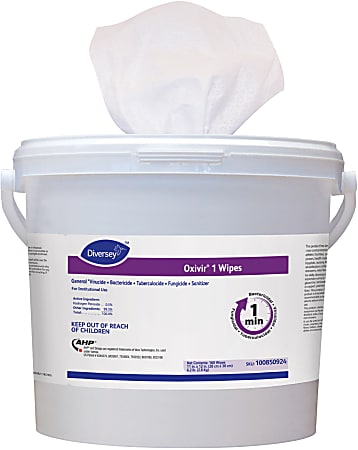 Diversey Oxivir 1 Disinfectant Wipes, 11" x 12", 160 Wipes Per Bucket, Case Of 4 Buckets