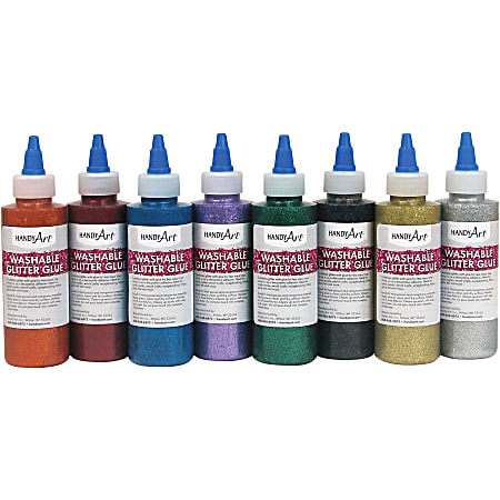 Handy Art Glitter Glue, 4 Oz, Assorted Colors, Set Of 8 Glue Bottles