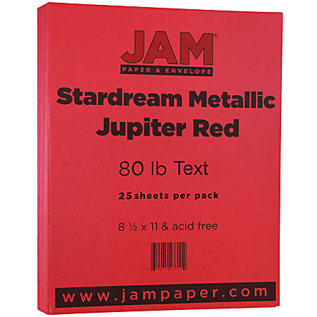 JAM Paper® Color Multi-Use Card Stock, Red Metallic, Letter (8.5" x 11"), 80 Lb, Pack Of 25