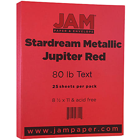 JAM Paper® Colored Multi-Use Print & Copy Paper, Letter Size (8 1/2" x 11"), 80 Lb, Red Metallic, Pack Of 25 Sheets