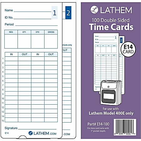 Lathem Model 400E Double Sided Time Cards - Double Sided Sheet - Blue Print Color - 100 / Pack