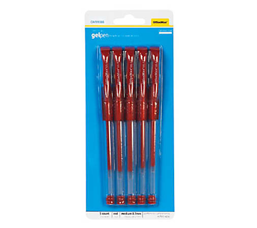 OfficeMax Gel Grip Pens, Red 5/pk