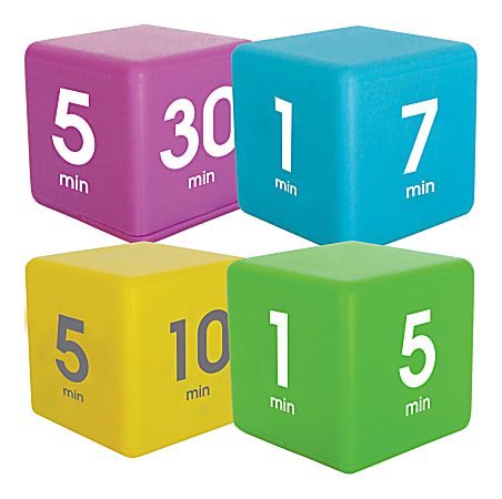 Datexx Time Cube® Preset Timers, Blue/Green/Purple/Yellow, Pre-K - College, Pack Of 4