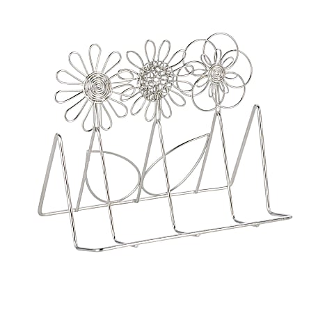 Doodles Floral Business Card Holder, 4"H x 4"W x 3"D, Silver