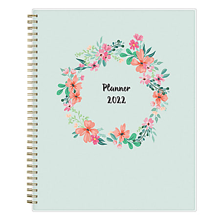 Blue Sky™ Frosted Weekly/Monthly Safety Wirebound Planner, 8-1/2" x 11", Laurel, January To December 2022