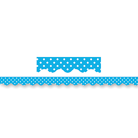 Teacher Created Resources Border Trim, 2 3/16" x 35" Strips, Aqua Mini Polka Dots, Pack Of 12