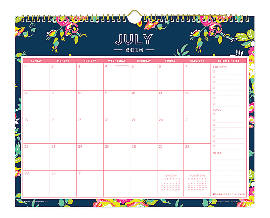Blue Sky™ Day Designer Monthly Academic Wall Calendar, 12" x 15", 50% Recycled, Peyton Navy, July 2018 to June 2019