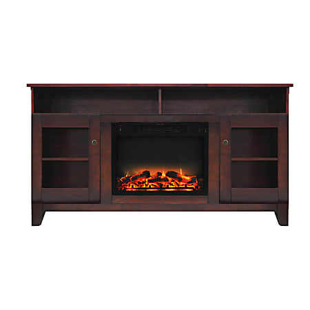 Cambridge® Savona Electric Fireplace With Entertainment Stand, Enhanced Log Display, Mahogany