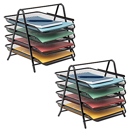 Mind Reader 4-Tier Desktop Organizer Paper Tray, 12-1/2”H x 13-3/4”W x 12”D, Black, Set Of 2 Trays