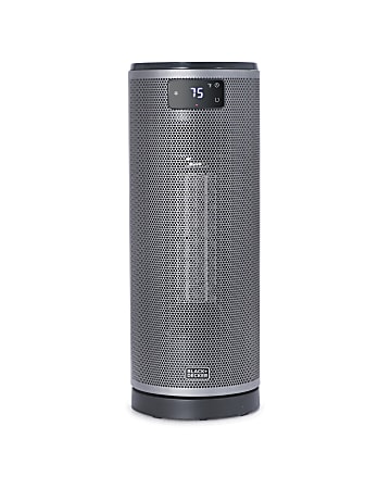 Black+Decker Ceramic Oscillating 1,500W Tower Heater With Remote Control, 15-13/16&rdquo;H x 6&rdquo;W x 6-1/8&rdquo;D, Black