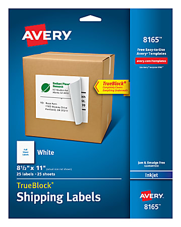 Avery® Permanent Full-Sheet Labels, 8165, Inkjet, 8 1/2" x 11", White, Box Of 25