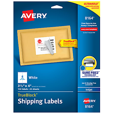 Avery® TrueBlock® Permanent Inkjet Shipping Labels, 8164, 3 1/3