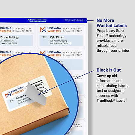 Avery® TrueBlock® Permanent Inkjet Shipping Labels, 8164, 3 1/3